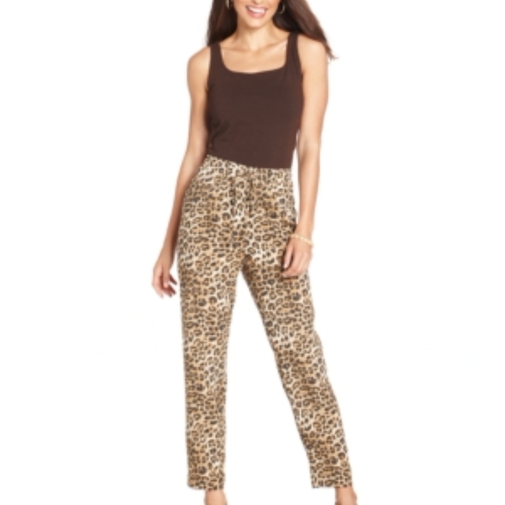 Charter Club Women's Leopard Print Soft Pants Larg